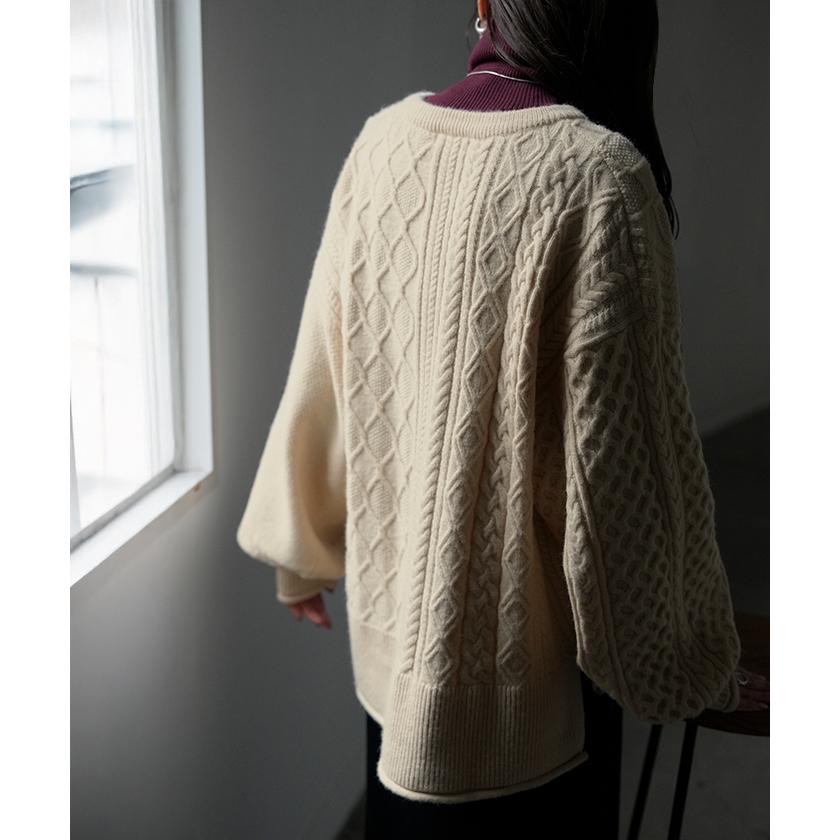 アンサンブル レディース トップス ロング セット セーター ブラウス チュニック ストライプシャツ リブ ボリュームスリーブ 重ね着 | HUG.U | 20