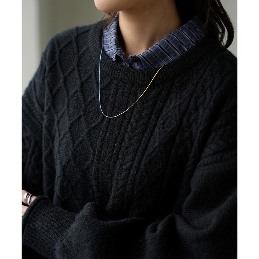 アンサンブル レディース トップス ロング セット セーター ブラウス チュニック ストライプシャツ リブ ボリュームスリーブ 重ね着 | HUG.U | 06