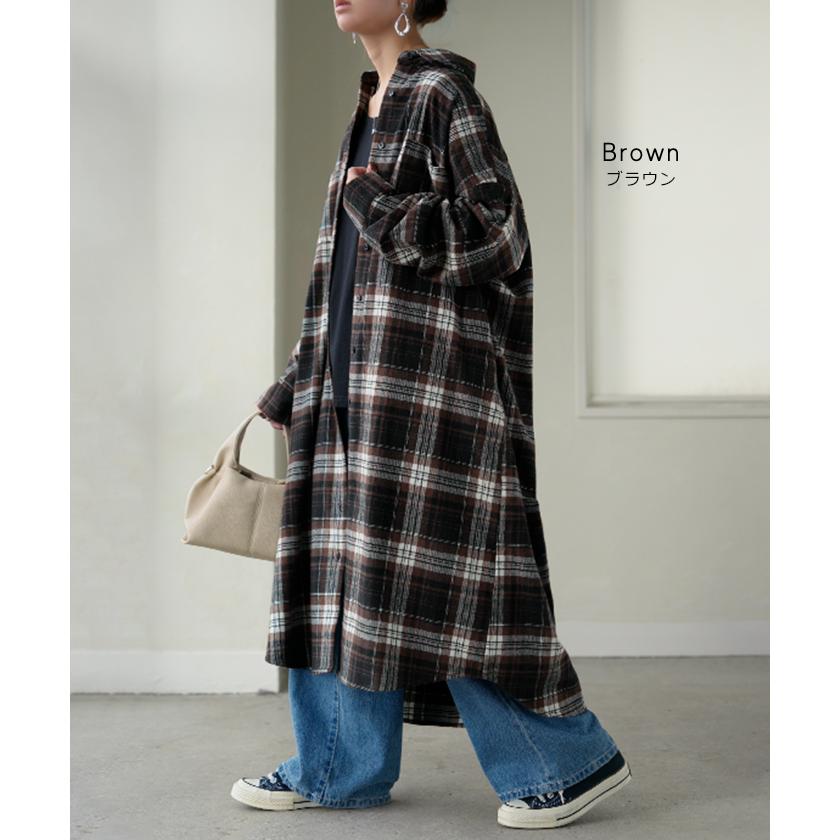 ワンピース シャツ チェック ネルシャル シャツワンピース 綿100 チェックシャツ シャツワンピ レディース ロング ロングワンピース | HUG.U | 13