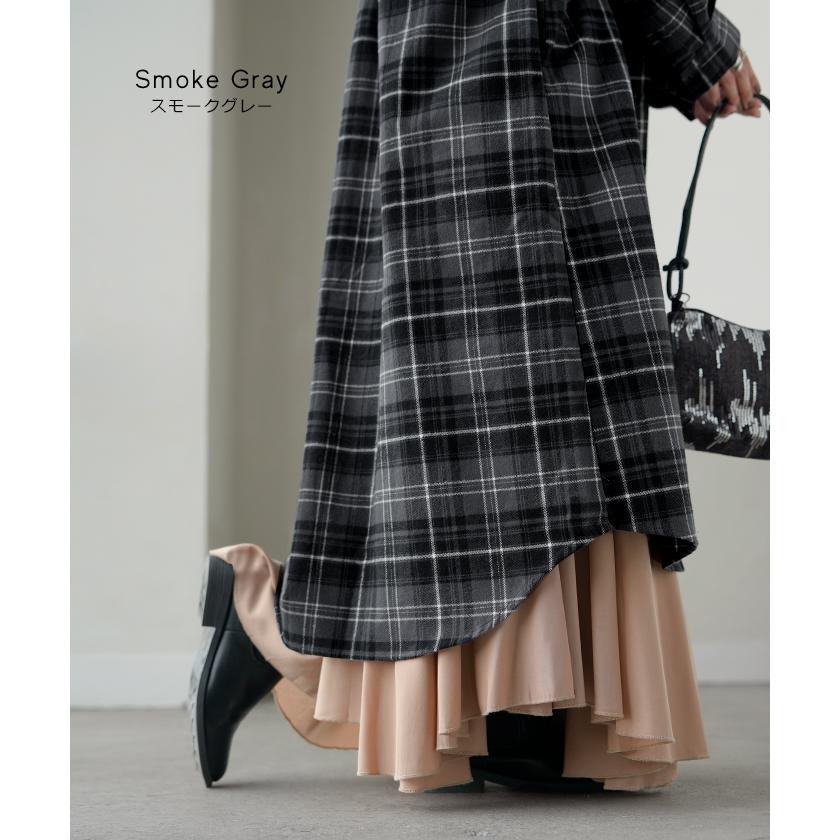 ワンピース シャツ チェック ネルシャル シャツワンピース 綿100 チェックシャツ シャツワンピ レディース ロング ロングワンピース | HUG.U | 14