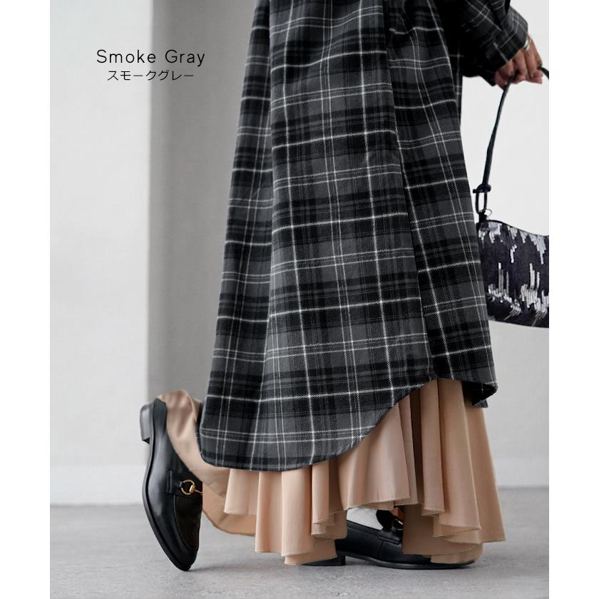 ワンピース シャツ チェック ネルシャル シャツワンピース 綿100 チェックシャツ シャツワンピ レディース ロング ロングワンピース | HUG.U | 14