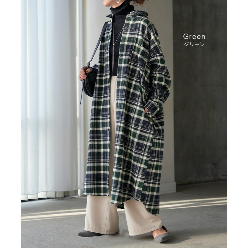 ワンピース シャツ チェック ネルシャル シャツワンピース 綿100 チェックシャツ シャツワンピ レディース ロング ロングワンピース | HUG.U | 17