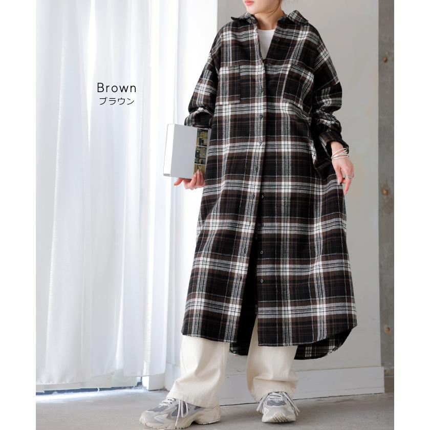 ワンピース シャツ チェック ネルシャル シャツワンピース 綿100 チェックシャツ シャツワンピ レディース ロング ロングワンピース | HUG.U | 17