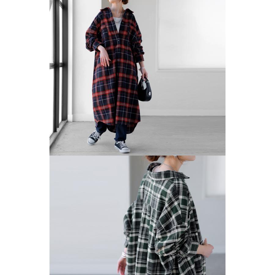ワンピース シャツ チェック ネルシャル シャツワンピース 綿100 チェックシャツ シャツワンピ レディース ロング ロングワンピース | HUG.U | 21