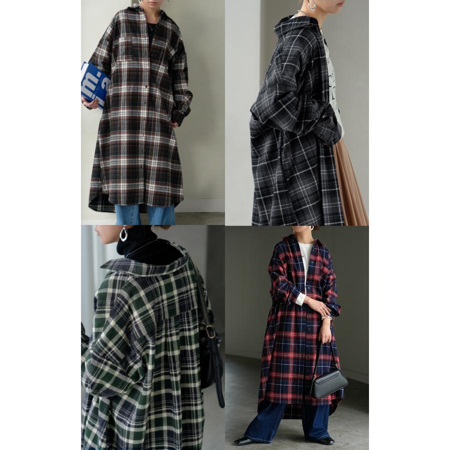 ワンピース シャツ チェック ネルシャル シャツワンピース 綿100 チェックシャツ シャツワンピ レディース ロング ロングワンピース | HUG.U | 23