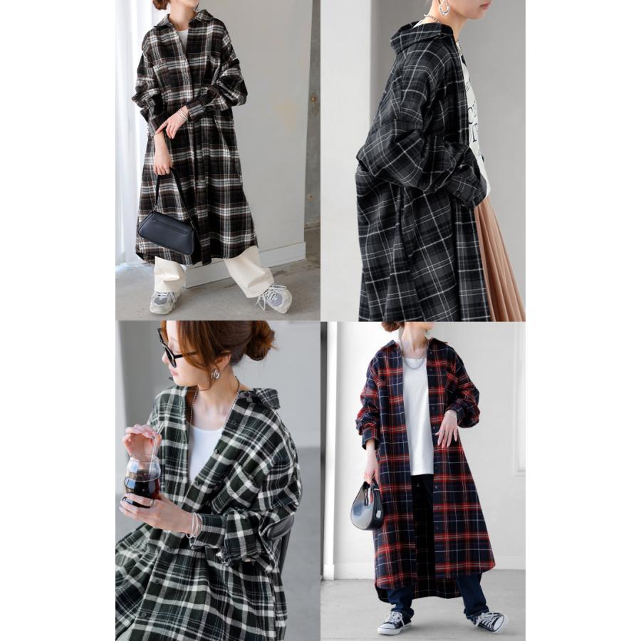 ◆14 極美品 未使用 レア チェック 柄 ロング シャツ 膝丈 ワンピ 灰 HUG.U（ハグユー） ワンピース シャツ チェック ネルシャル シャツ