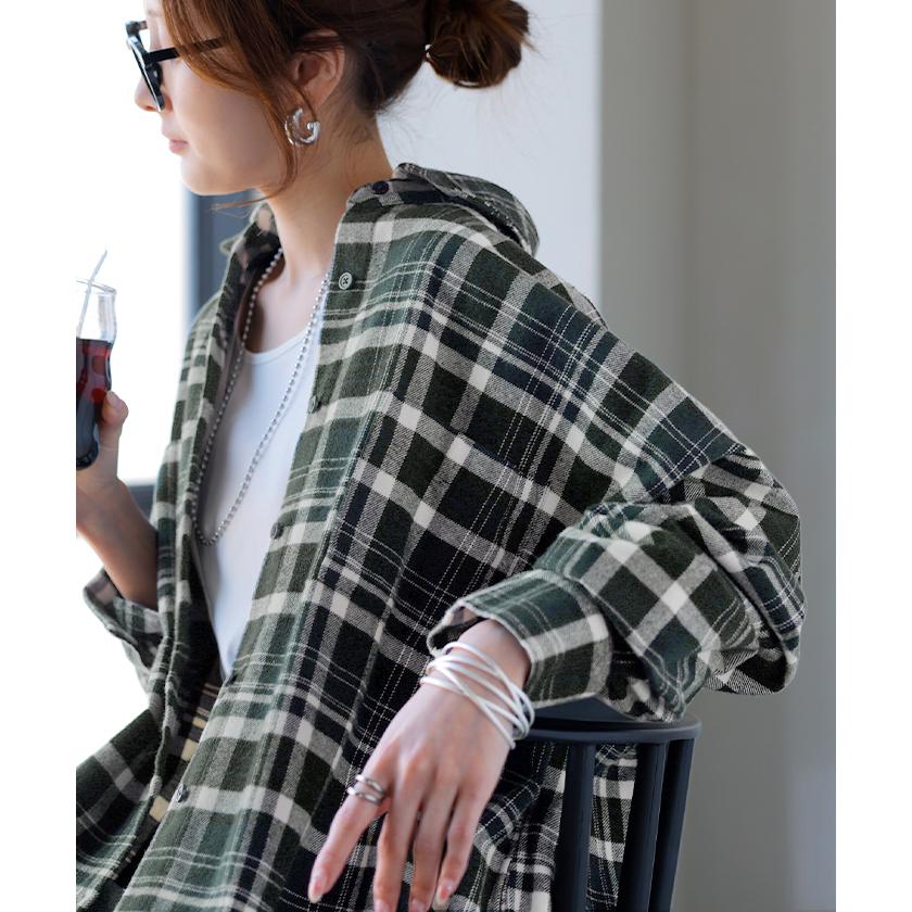 ワンピース シャツ チェック ネルシャル シャツワンピース 綿100 チェックシャツ シャツワンピ レディース ロング ロングワンピース | HUG.U | 06