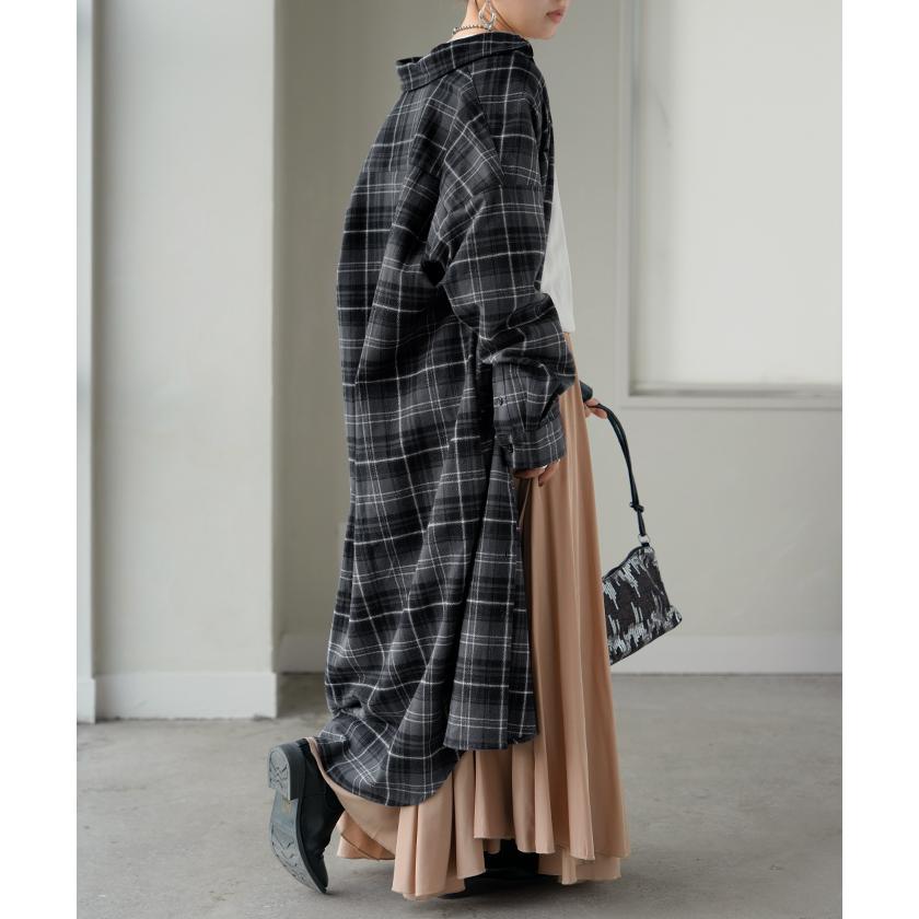 ワンピース シャツ チェック ネルシャル シャツワンピース 綿100 チェックシャツ シャツワンピ レディース ロング ロングワンピース | HUG.U | 08