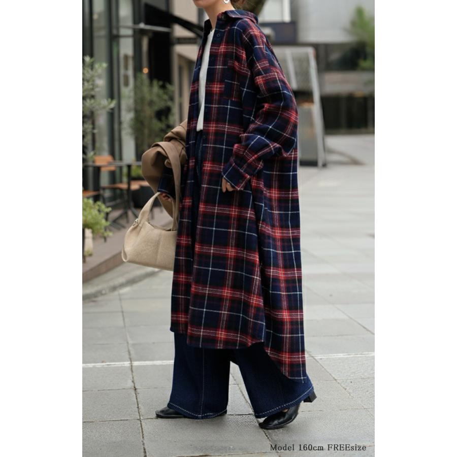 ワンピース シャツ チェック ネルシャル シャツワンピース 綿100 チェックシャツ シャツワンピ レディース ロング ロングワンピース | HUG.U | 09