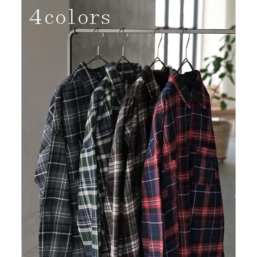 ワンピース シャツ チェック ネルシャル シャツワンピース 綿100 チェックシャツ シャツワンピ レディース ロング ロングワンピース | HUG.U | 12