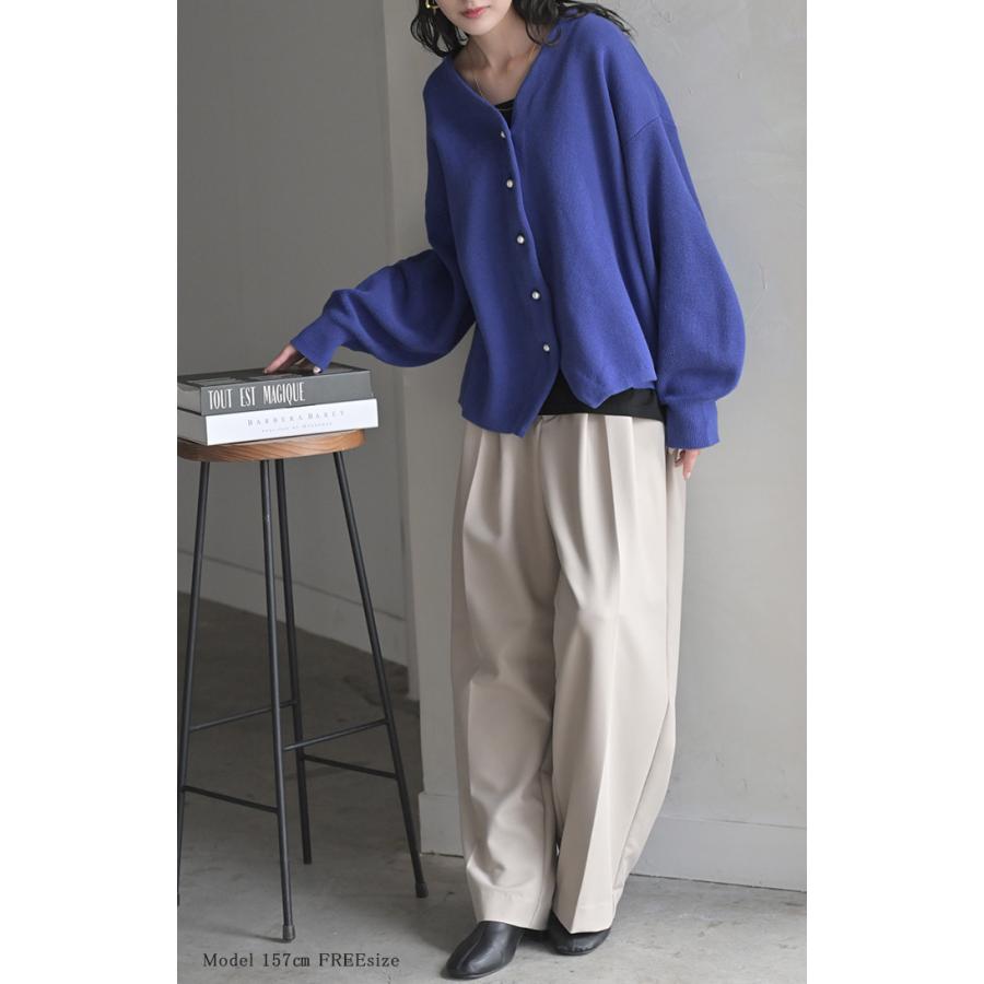 カーディガン ニット ジャスト丈 パール ボタン レディース カーデ トップス セーター オーバー プルオーバー ニットカーディガン 綿100 長袖 ロング | HUG.U | 17