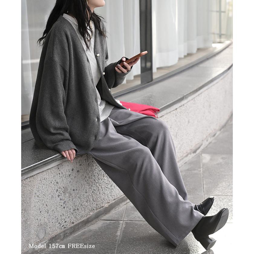 カーディガン ニット ジャスト丈 パール ボタン レディース カーデ トップス セーター オーバー プルオーバー ニットカーディガン 綿100 長袖 ロング | HUG.U | 06