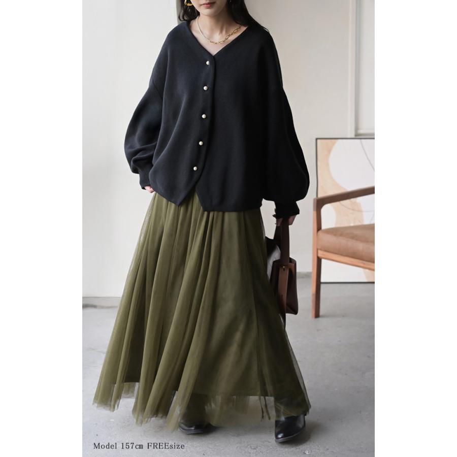 カーディガン ニット ジャスト丈 パール ボタン レディース カーデ トップス セーター オーバー プルオーバー ニットカーディガン 綿100 長袖 ロング | HUG.U | 10