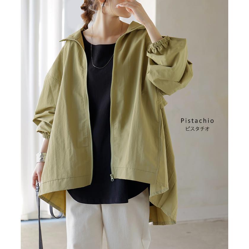 ブルゾン 撥水 軽量 レディース アウター プリーツ ライトアウター ジャケット マウンテンパーカー ナイロン スタンドカラー 体型カバー 大きいサイズ | HUG.U | 17