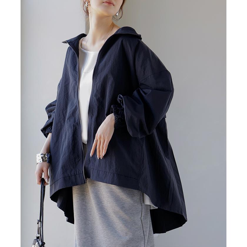 ブルゾン 撥水 軽量 レディース アウター プリーツ ライトアウター ジャケット マウンテンパーカー ナイロン スタンドカラー 体型カバー 大きいサイズ | HUG.U | 07