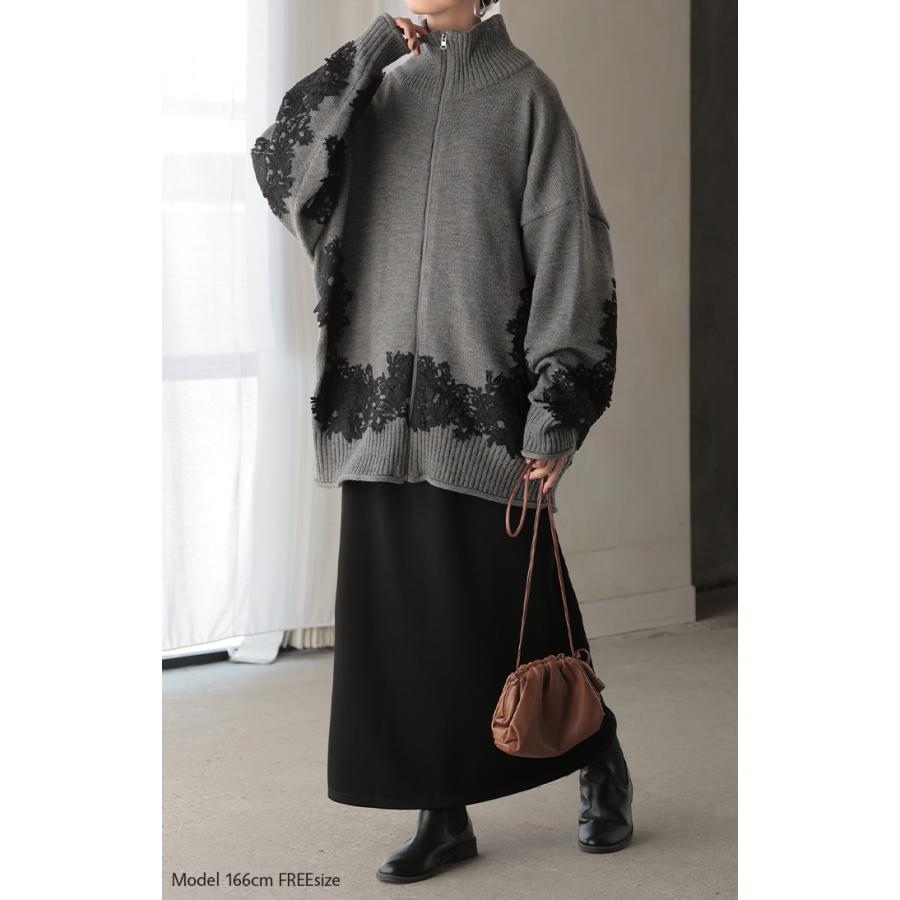 二点購入 レース刺繍Aラインニット&amp;ロングカーディガン ロング丈Vネックニットカーデ - ベルーナ【公式】