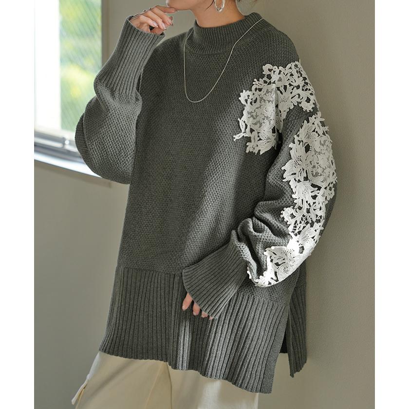 HUG.U ニット レース 鹿の子 綿100 レディース トップス ロング