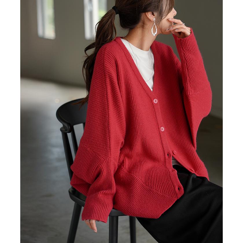 カーディガン ニット ドルマン ロング レディース カーデ トップス オーバー ニットカーディガン チクチクしない 長袖 長い ボリュームスリーブ | HUG.U | 08