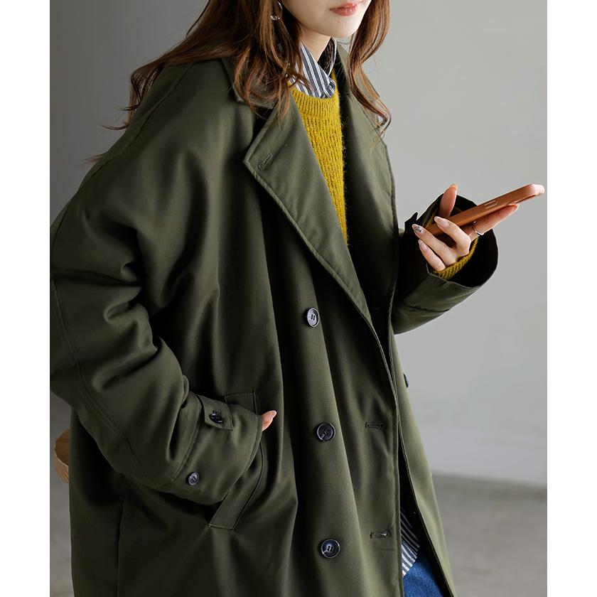 アウター トレンチコート 中綿 レディース コート ロング ロングコート トレンチ ジャケット オーバー ドルマン 羽織 オーバーサイズ 裏地 付き あったか | HUG.U | 06