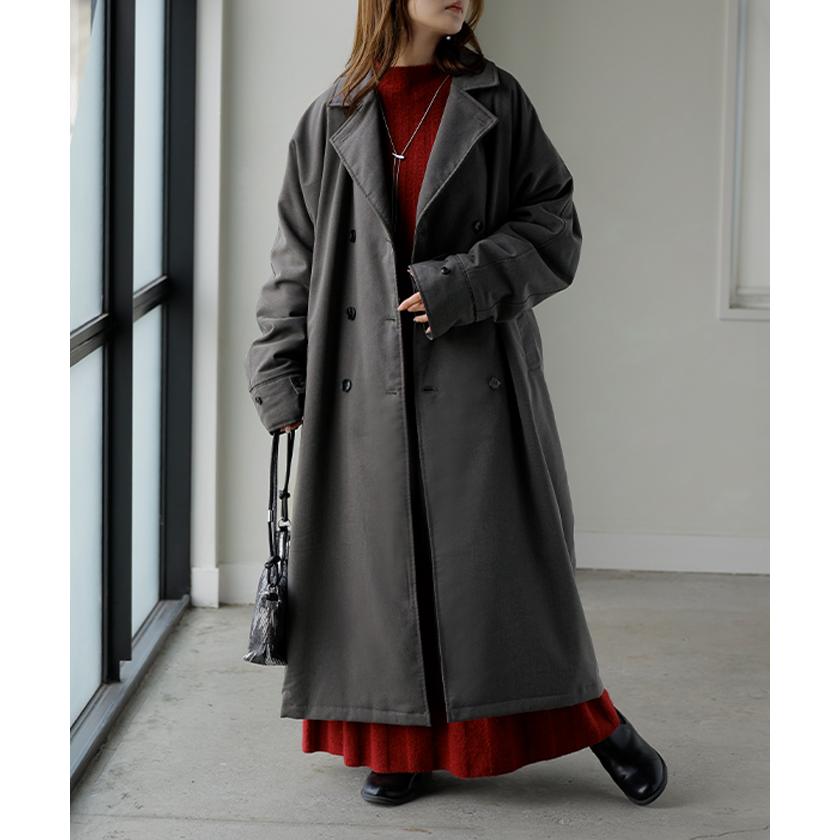 アウター トレンチコート 中綿 レディース コート ロング ロングコート トレンチ ジャケット オーバー ドルマン 羽織 オーバーサイズ 裏地 付き あったか | HUG.U | 07