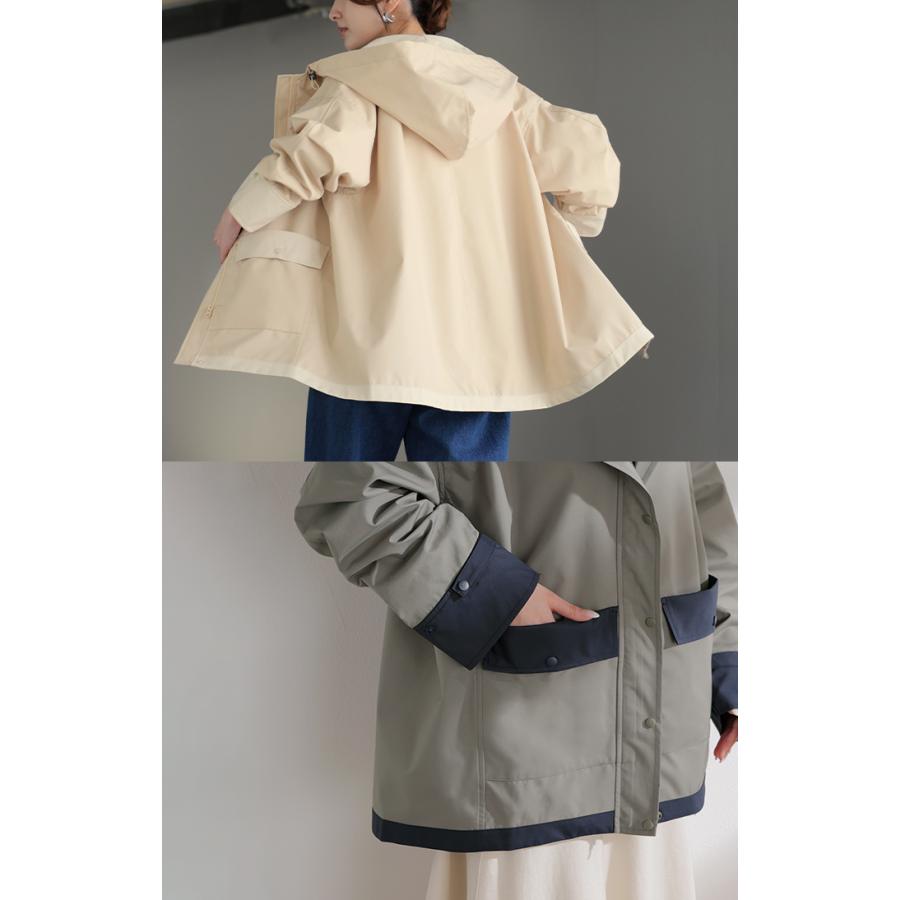 マウンテンパーカー 配色 ライトアウター レディース アウター 微 撥水 バイカラー フード ブルゾン ジャケット ジャンパー 羽織り 薄手 フーディー 体型カバー | HUG.U | 17