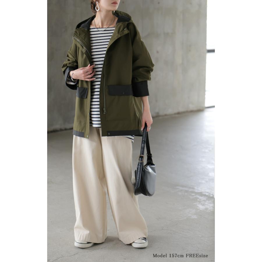 マウンテンパーカー 配色 ライトアウター レディース アウター 微 撥水 バイカラー フード ブルゾン ジャケット ジャンパー 羽織り 薄手 フーディー 体型カバー | HUG.U | 05