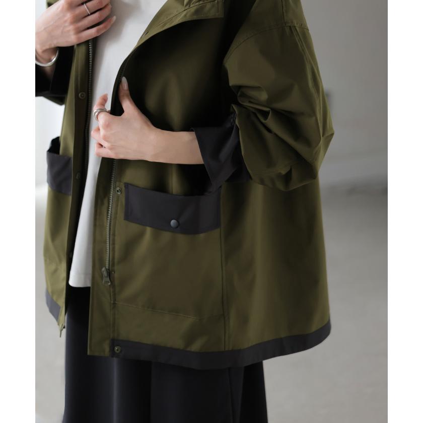 マウンテンパーカー 配色 ライトアウター レディース アウター 微 撥水 バイカラー フード ブルゾン ジャケット ジャンパー 羽織り 薄手 フーディー 体型カバー | HUG.U | 09