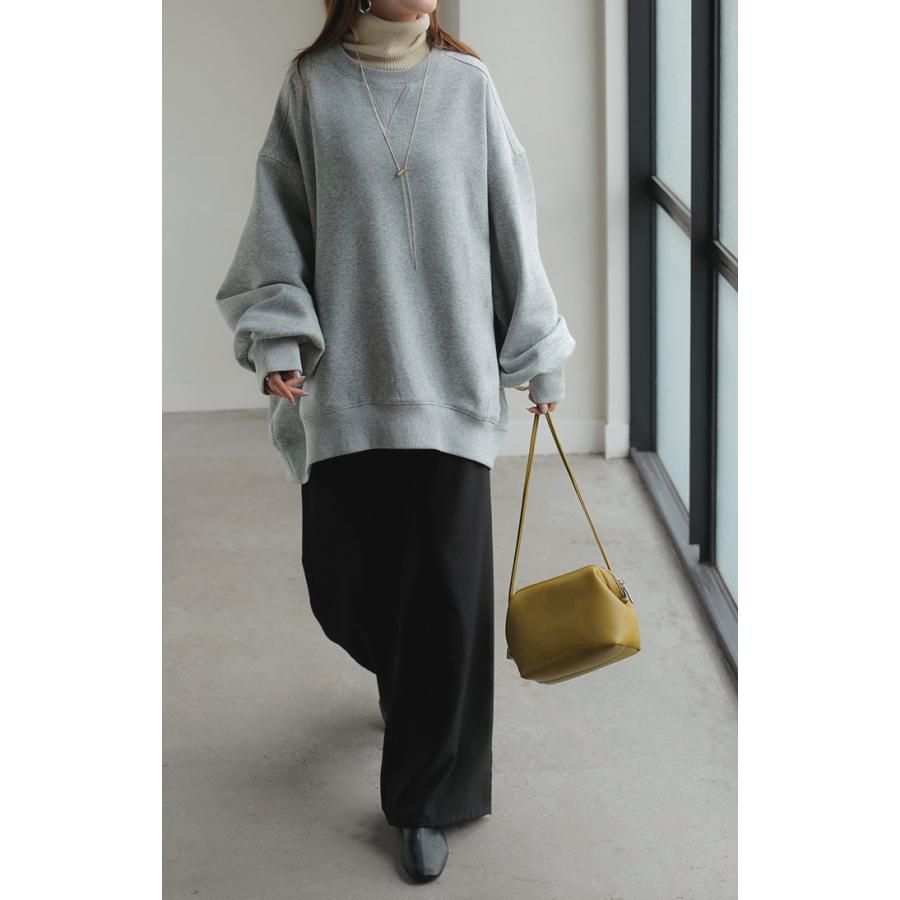 スウェット 特暖 裏シャギー レディース トップス ロング トレーナー プルオーバー 裏起毛 無地 長袖 長い クルーネック ボリュームスリーブ | HUG.U | 18