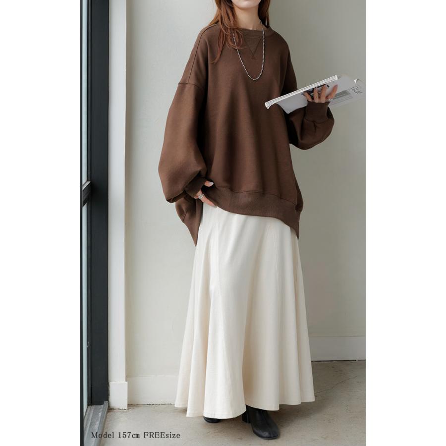 スウェット 特暖 裏シャギー レディース トップス ロング トレーナー プルオーバー 裏起毛 無地 長袖 長い クルーネック ボリュームスリーブ | HUG.U | 12