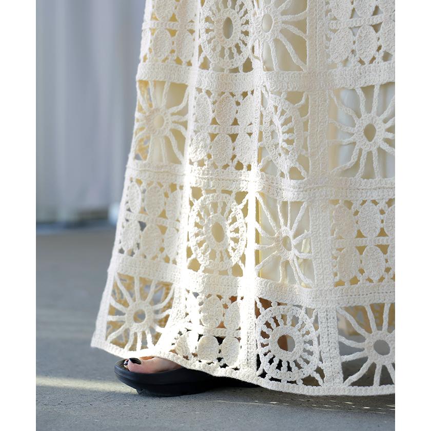 スカート ロング 透かし編み レディース ロングスカート Aライン クロシェ編み 綿100 ボトムス ボトム フレア フレアスカート マキシスカート ウエストゴム | HUG.U | 15