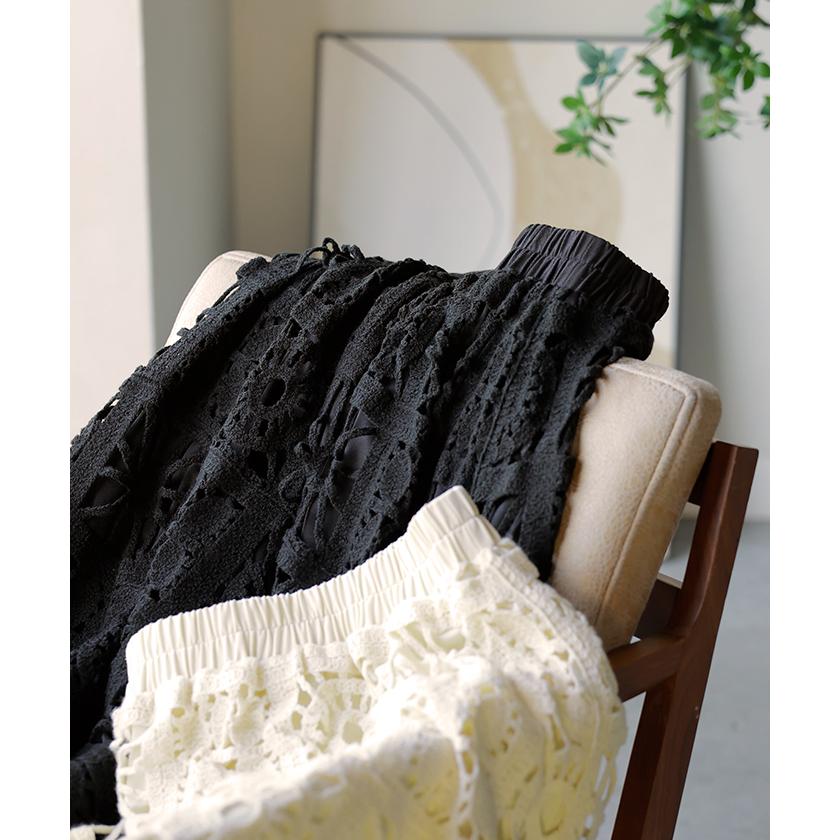 スカート ロング 透かし編み レディース ロングスカート Aライン クロシェ編み 綿100 ボトムス ボトム フレア フレアスカート マキシスカート ウエストゴム | HUG.U | 16