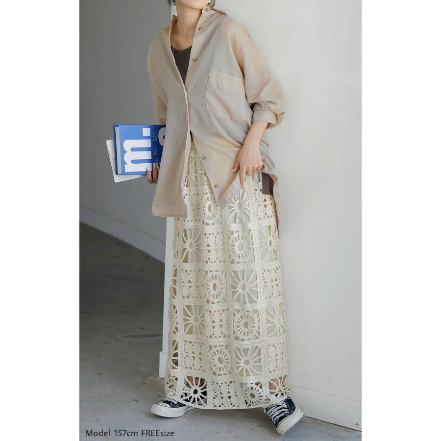 スカート ロング 透かし編み レディース ロングスカート Aライン クロシェ編み 綿100 ボトムス ボトム フレア フレアスカート マキシスカート ウエストゴム | HUG.U | 10