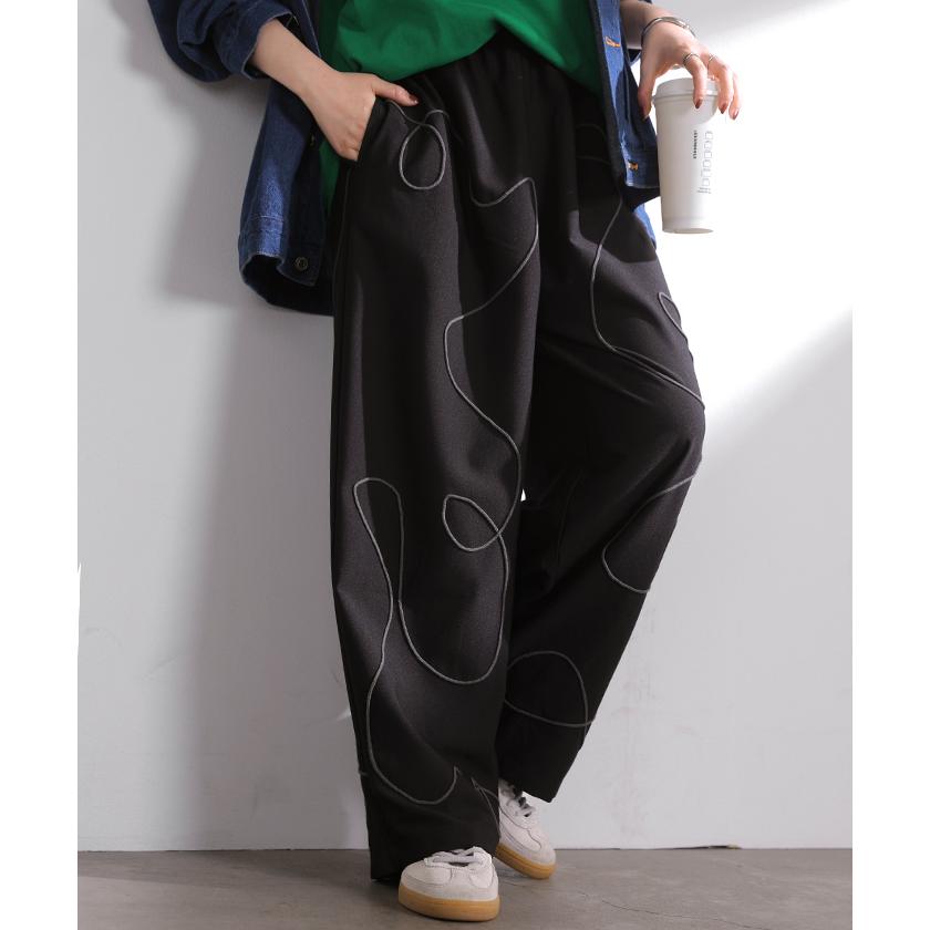 パンツ 刺繍 ワイド レディース ボトムス コード刺〓 ロング ロングパンツ ズボン 総ゴム ウエストゴム ポケット ハイウエスト ギャザー 総柄 イージーパンツ | HUG.U | 06