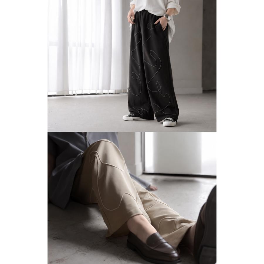 パンツ 刺繍 ワイド レディース ボトムス コード刺〓 ロング ロングパンツ ズボン 総ゴム ウエストゴム ポケット ハイウエスト ギャザー 総柄 イージーパンツ | HUG.U | 09