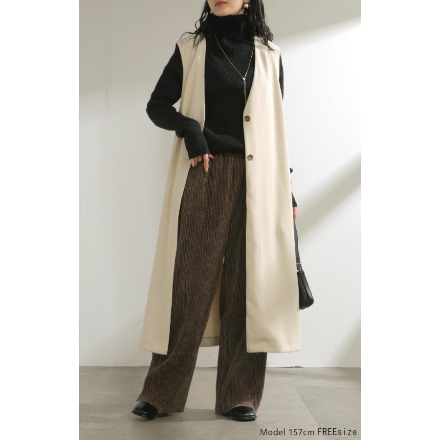 パンツ ワイド 切れる 総柄 スエードライク レディース ワイドパンツ ロング ロングパンツ ボトムス ボトム 柄 微起毛 プリーツ ストレート ズボン イージーケア | HUG.U | 10