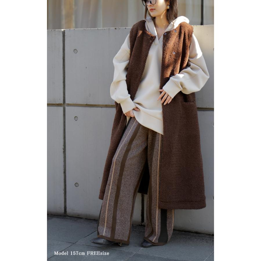 パンツ ストライプ ニット ワイド レディース ニットパンツ ダブルジャガード ワイドパンツ ロング ロングパンツ 長い 体型カバー 総柄 ボトムス | HUG.U | 17