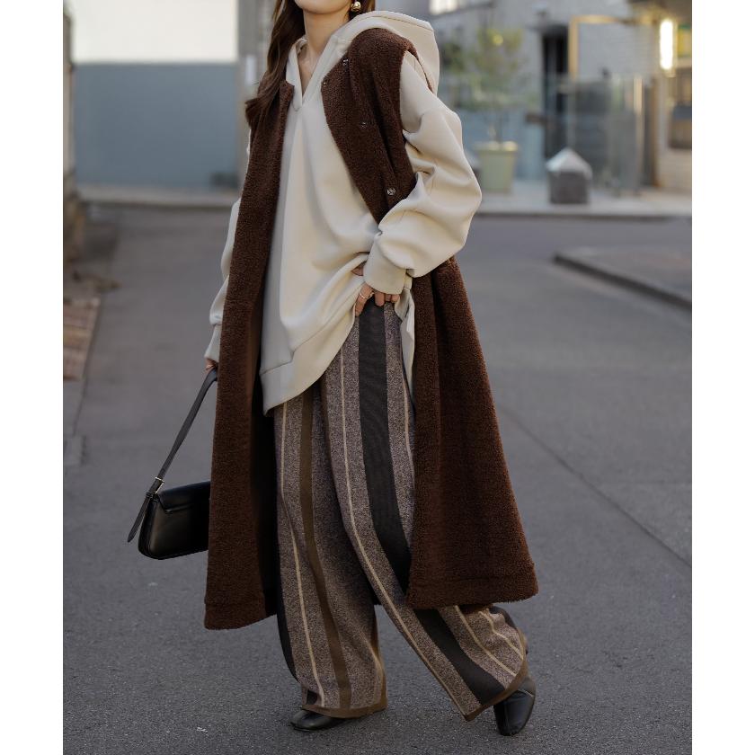 パンツ ストライプ ニット ワイド レディース ニットパンツ ダブルジャガード ワイドパンツ ロング ロングパンツ 長い 体型カバー 総柄 ボトムス | HUG.U | 04