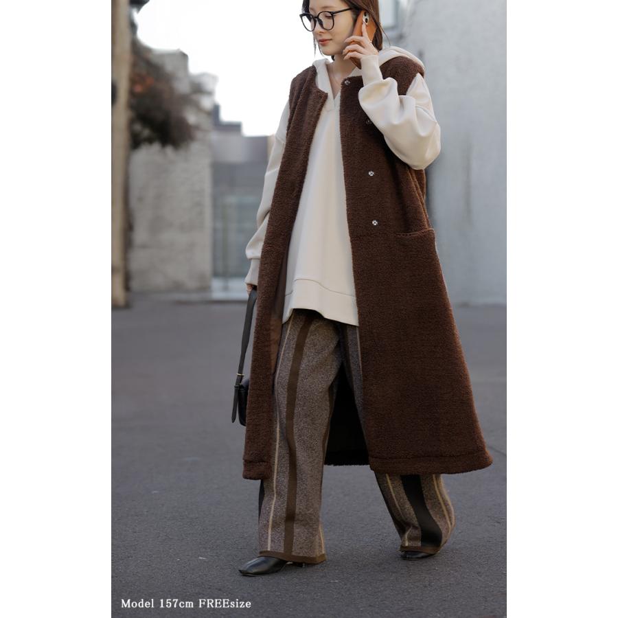 パンツ ストライプ ニット ワイド レディース ニットパンツ ダブルジャガード ワイドパンツ ロング ロングパンツ 長い 体型カバー 総柄 ボトムス | HUG.U | 10