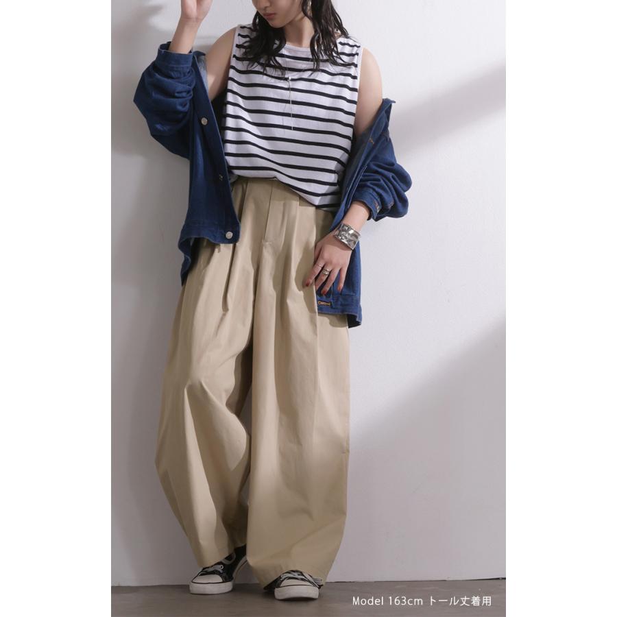 パンツ ワイド タックパンツ バレルパンツ レディース タック ワイドパンツ 綿100 ロング ロングパンツ ツータック 体型カバー ボトムス バレル カーブパンツ | HUG.U | 20