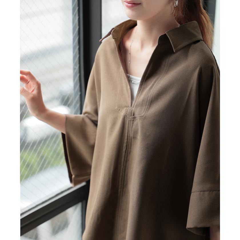 シャツ 約30分で乾く 洗える スキッパーシャツ レディース トップス 半袖 Vネック リネン風 リネンタッチ マシンウォッシャブル UVカット | HUG.U | 15