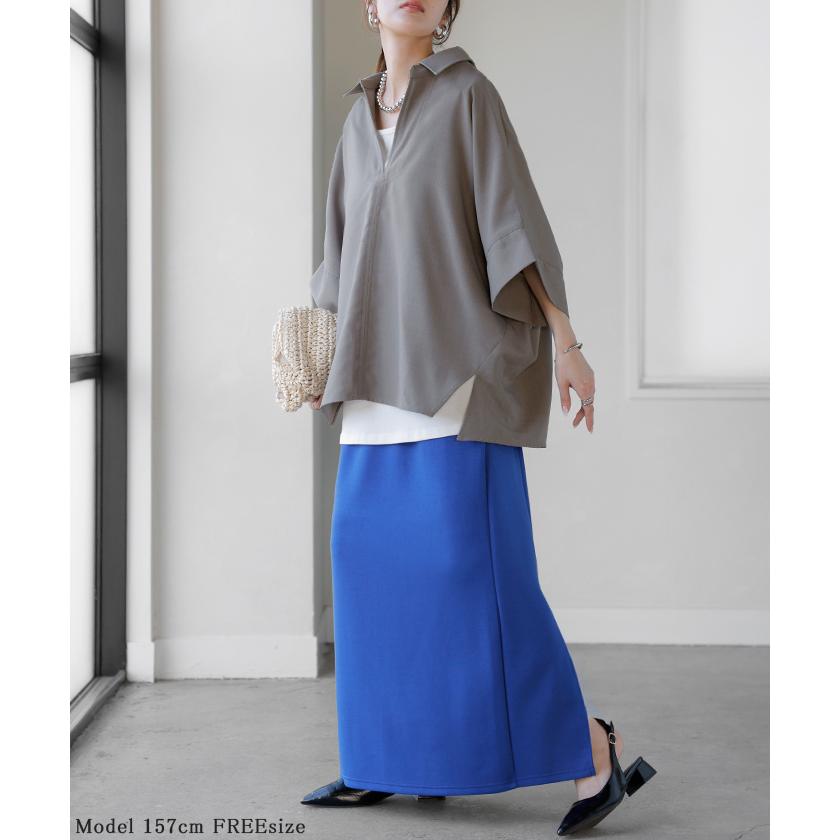 シャツ 約30分で乾く 洗える スキッパーシャツ レディース トップス 半袖 Vネック リネン風 リネンタッチ マシンウォッシャブル UVカット | HUG.U | 14