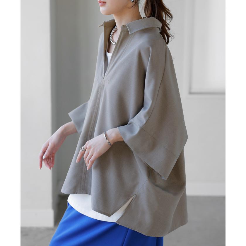 シャツ 約30分で乾く 洗える スキッパーシャツ レディース トップス 半袖 Vネック リネン風 リネンタッチ マシンウォッシャブル UVカット | HUG.U | 08