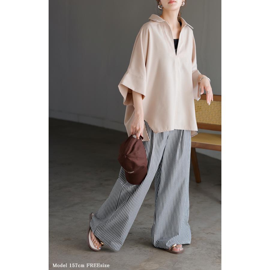 シャツ 約30分で乾く 洗える スキッパーシャツ レディース トップス 半袖 Vネック リネン風 リネンタッチ マシンウォッシャブル UVカット | HUG.U | 10