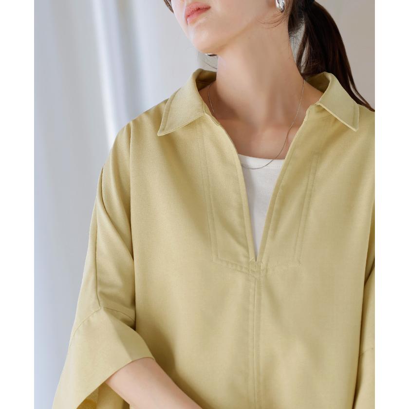 シャツ 約30分で乾く 洗える スキッパーシャツ レディース トップス 半袖 Vネック リネン風 リネンタッチ マシンウォッシャブル UVカット | HUG.U | 11