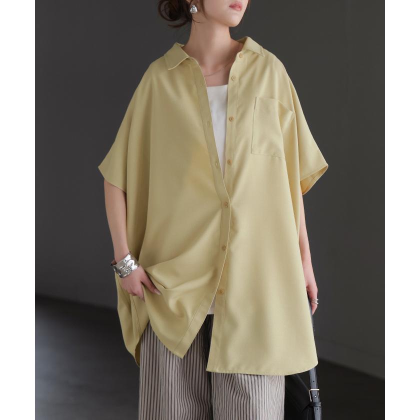シャツ 半袖 イージーケア 30分で乾く チュニック リネン ライク レディース トップス ドルマンシャツ ブラウス ポンチョ 風 羽織り シワになりにくい UVカット | HUG.U | 13