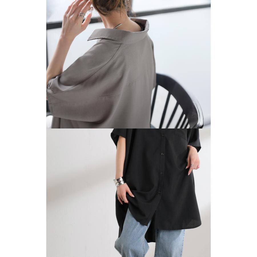 シャツ 半袖 イージーケア 30分で乾く チュニック リネン ライク レディース トップス ドルマンシャツ ブラウス ポンチョ 風 羽織り シワになりにくい UVカット | HUG.U | 22