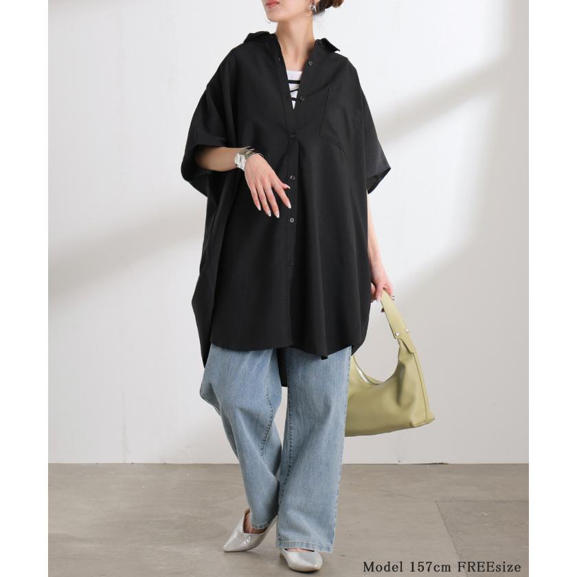 シャツ 半袖 イージーケア 30分で乾く チュニック リネン ライク レディース トップス ドルマンシャツ ブラウス ポンチョ 風 羽織り シワになりにくい UVカット | HUG.U | 06