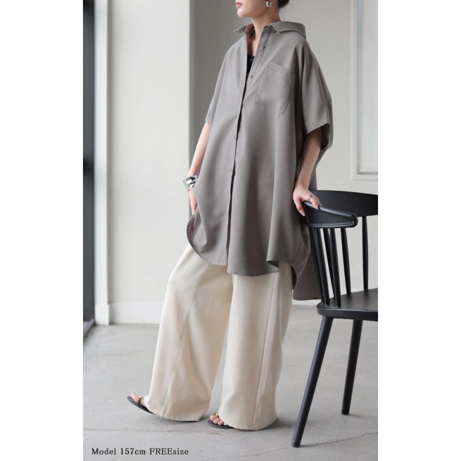 シャツ 半袖 イージーケア 30分で乾く チュニック リネン ライク レディース トップス ドルマンシャツ ブラウス ポンチョ 風 羽織り シワになりにくい UVカット | HUG.U | 10