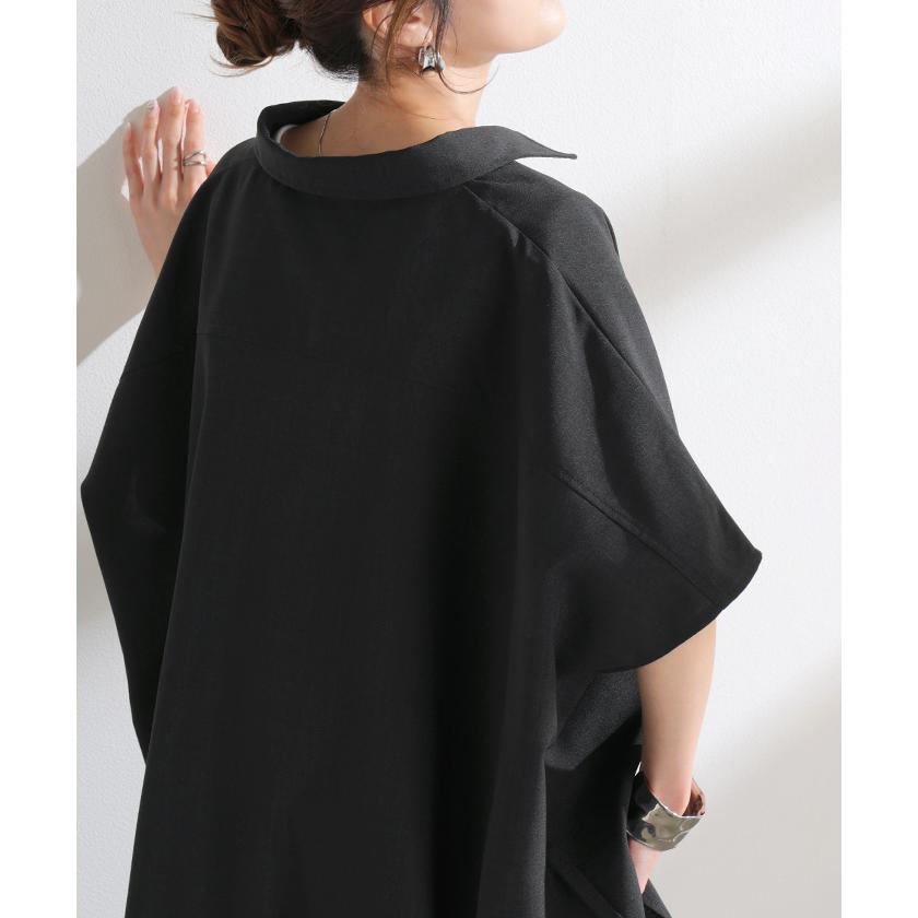 シャツ 半袖 イージーケア 30分で乾く チュニック リネン ライク レディース トップス ドルマンシャツ ブラウス ポンチョ 風 羽織り シワになりにくい UVカット | HUG.U | 11