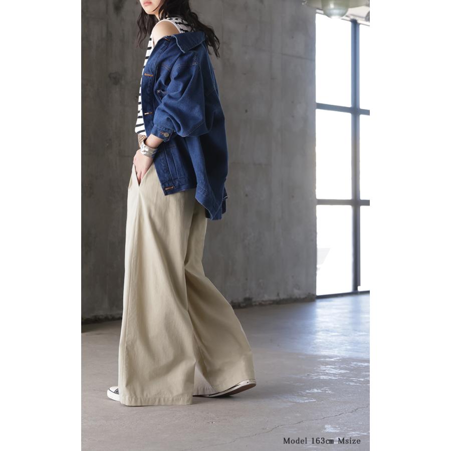 パンツ ワイドパンツ 綿麻 レディース ボトムス タックパンツ コットン リネン 綿 麻 ワイド ガウチョパンツ ストレート ロングパンツ ハイウエスト 体型カバー | HUG.U | 15